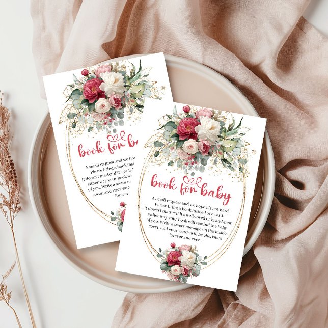 Tarjeta De Recepción Boho Ruby Red Burgundy Greenery Book Request Card (Boho Ruby Red Burgundy Greenery Book Request Card)