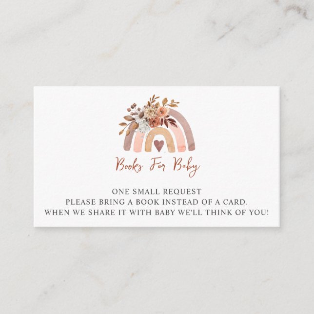 Tarjeta De Recepción Boho Rust Terracotta Baby Shower Libros Para Bebés (Anverso)
