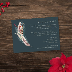 Tarjeta De Recepción Boho Rústico Elegante Pampas y Verde Pino Rojo Bei