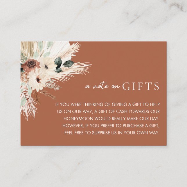 Tarjeta De Recepción Boho Rústico Flora Boda Deseando Bien Regalos Tarj (Anverso)