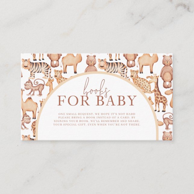 Tarjeta De Recepción Boho Safari Animals Arch Jungle Baby Shower Books (Anverso)
