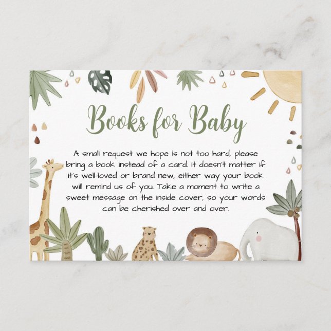 Tarjeta De Recepción Boho Safari Baby Shower Libros Para Bebés (Anverso)