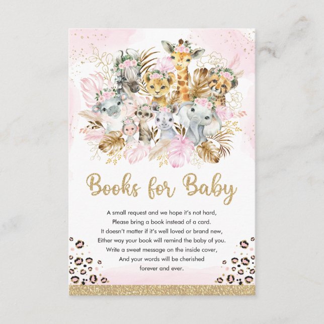 Tarjeta De Recepción Boho Safari Tropical Ducha Libros para Niña (Anverso)