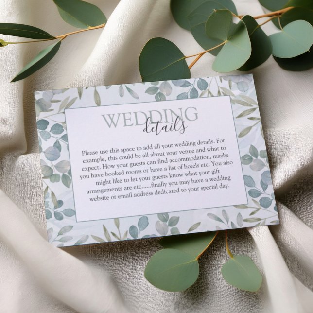 Tarjeta De Recepción Boho Sage Green Eucalyptus Wedding Details (Subido por el creador)