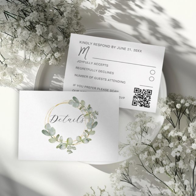 Tarjeta De Recepción Boho Sage Green Eucalyptus Wreath Wedding Details (Subido por el creador)