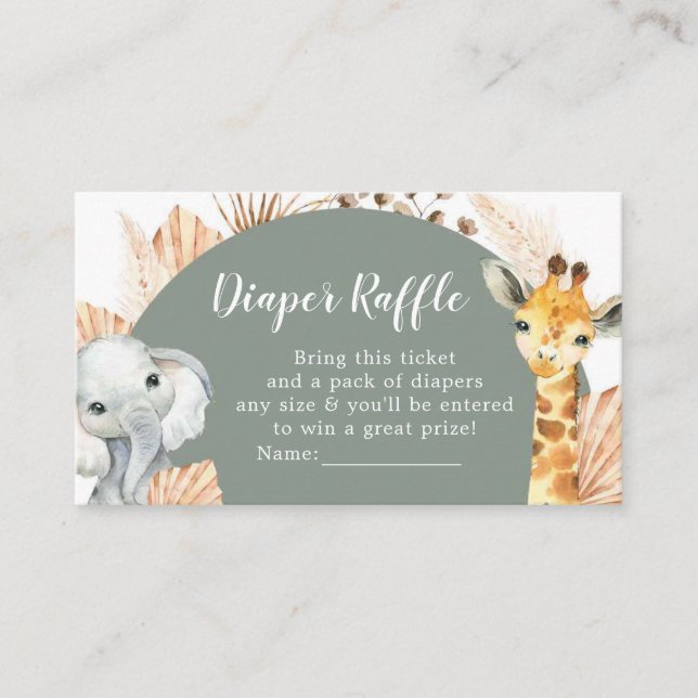 Tarjeta De Recepción Boho Sage Green Safari Oh Boy Diaper Raffle (Anverso)