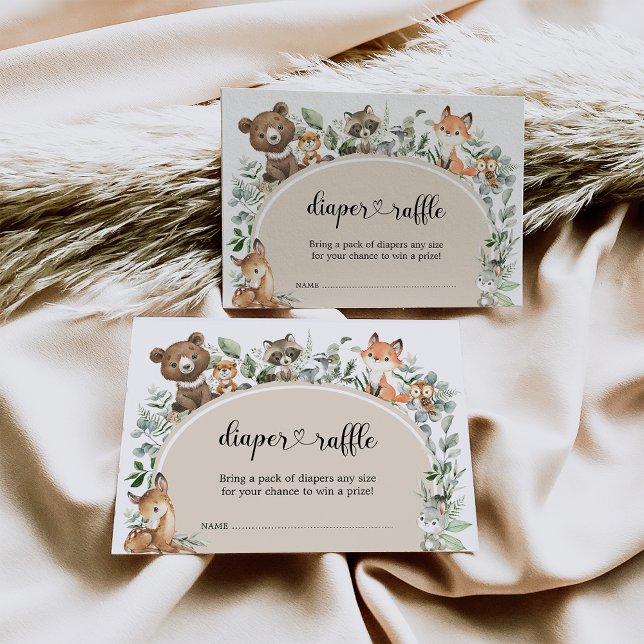 Tarjeta De Recepción Boho Sage Green Woodland Animals Diaper Raffle (Subido por el creador)