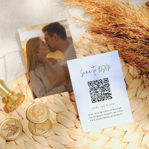Tarjeta De Recepción Boho Script Moderno Código QR Foto RSVP Boda