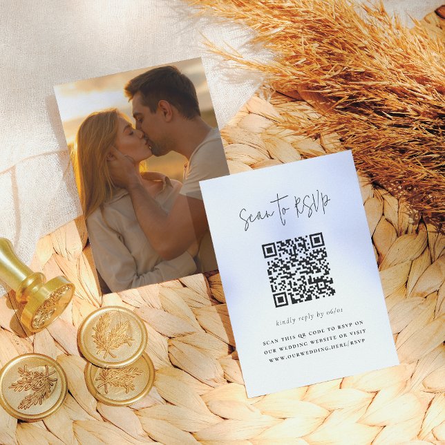 Tarjeta De Recepción Boho Script Moderno Código QR Foto RSVP Boda (Subido por el creador)