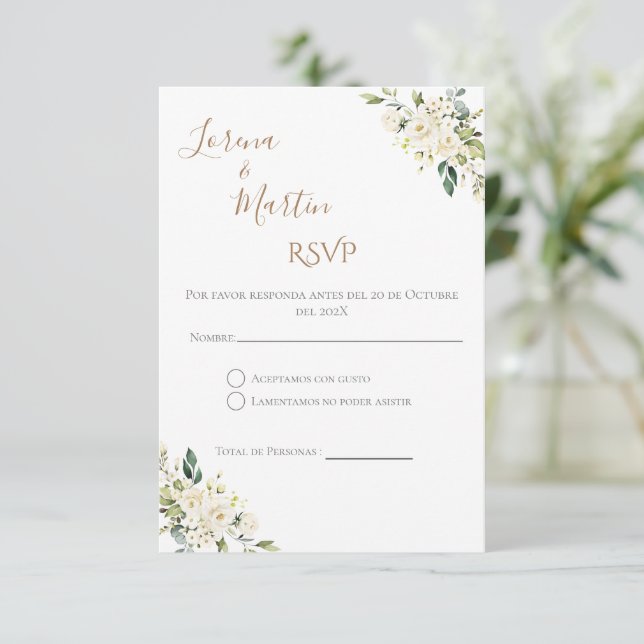 Tarjeta De Recepción Boho Spanish Wedding RSVP Card (Anverso de pie)