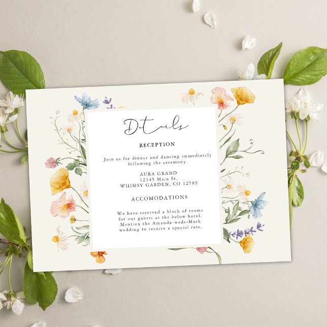 Tarjeta De Recepción Boho Spring Wildflowers Boda Jardín Botánico (Subido por el creador)