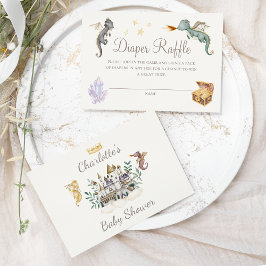 Tarjeta De Recepción Boho Storybook Dragon Baby Shower Diaper Raffle