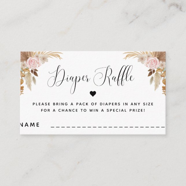 Tarjeta De Recepción Boho Summer Dried Floral Baby Shower Diaper Raffle (Anverso)