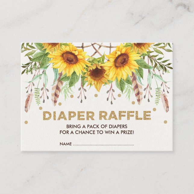 Tarjeta De Recepción Boho Sunflower Dreamcatcher Summer Diaper Raffle (Anverso)