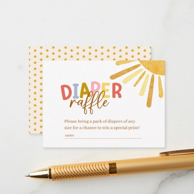 Tarjeta De Recepción Boho Sunshine Baby Shower amarillo Diaper Raffle (Anverso/Reverso In Situ)