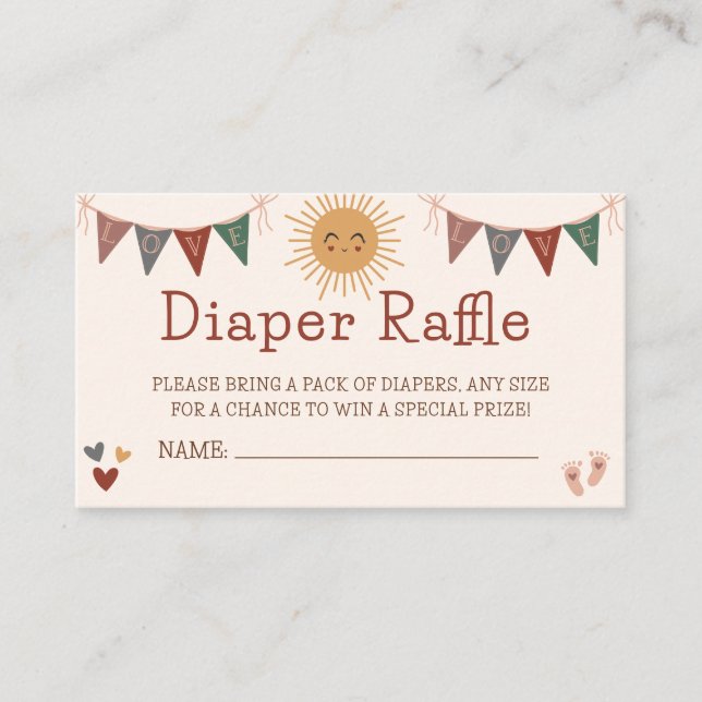 Tarjeta De Recepción Boho Sunshine Diaper Raffle Baby Shower (Anverso)