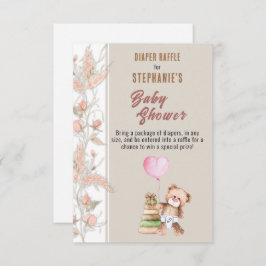 Tarjeta De Recepción Boho Teddy Bear Baby Shower Diaper Raffle