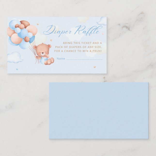 Tarjeta De Recepción Boho Teddy Bear Balloon Baby Shower diaper raffle (Anverso / Reverso)