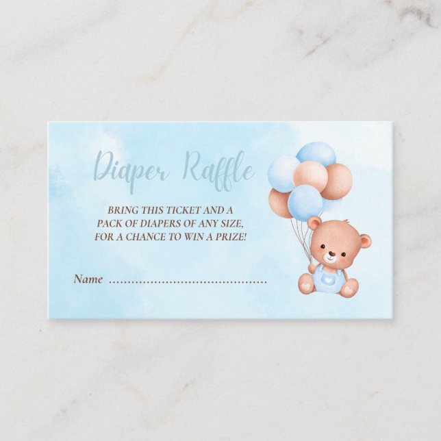 Tarjeta De Recepción Boho Teddy Bear Blue Baby Shower Diaper Raffle (Anverso)