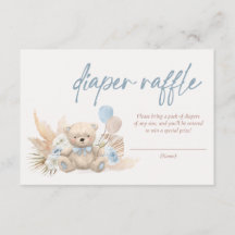 Boho Teddy Bear Blue Baby Shower Diaper Raffle