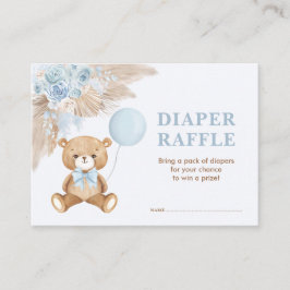 Tarjeta De Recepción Boho Teddy Bear Blue Balloon Diaper Raffle