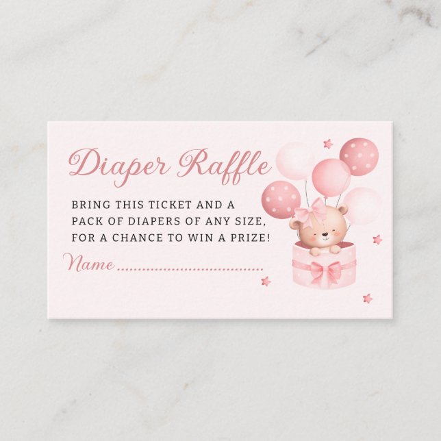 Tarjeta De Recepción Boho Teddy Bear Chica Baby Shower Diaper Raffle (Anverso)