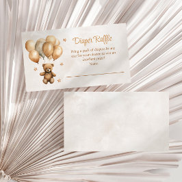 Tarjeta De Recepción Boho Teddy Bear con globos Diaper Raffle