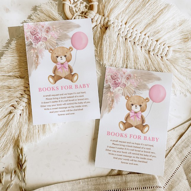 Tarjeta De Recepción Boho Teddy Bear globos rosa para bebé (Subido por el creador)
