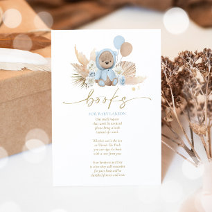 Tarjeta De Recepción Boho Teddy Bear Libros Azules De Baby Shower Para 