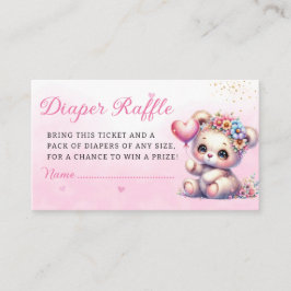Tarjeta De Recepción Boho Teddy Bear Pink Baby Shower Diaper Raffle
