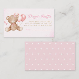 Tarjeta De Recepción Boho Teddy Bear Pink Baby Shower Diaper Raffle