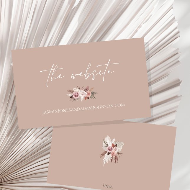 Tarjeta De Recepción Boho Terracotta Boda floral seco neutro (Boho Dusty Pink Dried Flowers Wedding Website Enclosure Card)