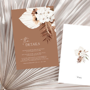 Tarjeta De Recepción Boho Terracotta Brown Pampas Grass Floral Boda