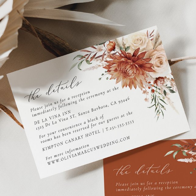 Tarjeta De Recepción Boho Terracotta Dahlia Floral Elegante Boda (Subido por el creador)
