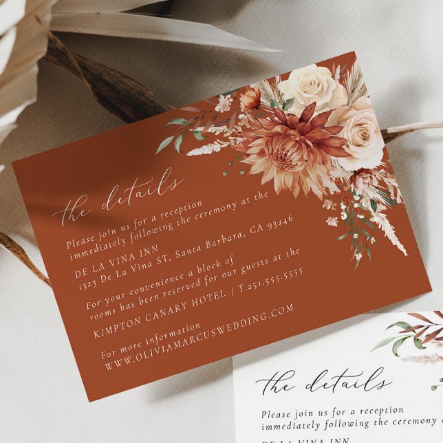 Tarjeta De Recepción Boho Terracotta Dahlia Floral Elegante Boda (Subido por el creador)