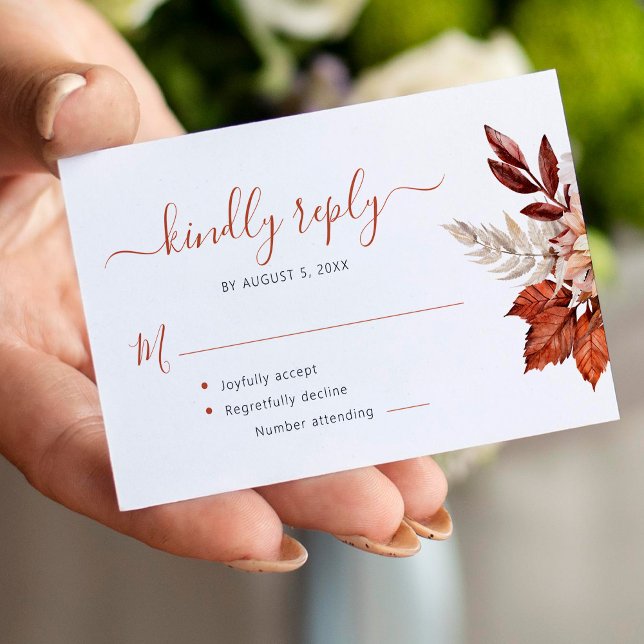 Tarjeta De Recepción Boho terracotta foliage boda RSVP (Different sizes available)