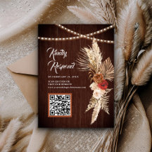 Boho Terracotta Maroon Floral QR Código RSVP Boda