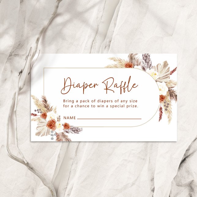 Tarjeta De Recepción Boho Terracotta Pampas Grass Ba Diaper Raffle Card (Subido por el creador)