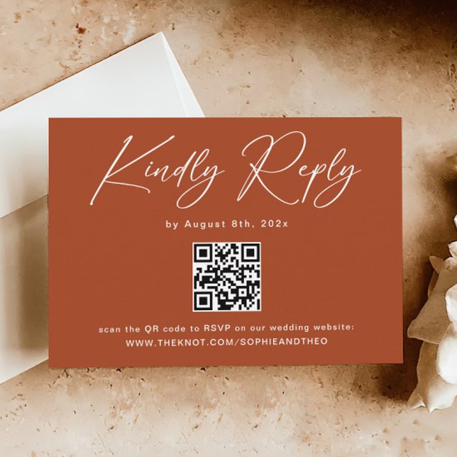 Tarjeta De Recepción Boho Terracotta Wedding RSVP Código QR (Subido por el creador)