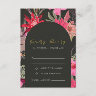 Tarjeta De Recepción Boho Tropical Boho Boda Floral Rosa Oscura RSVP