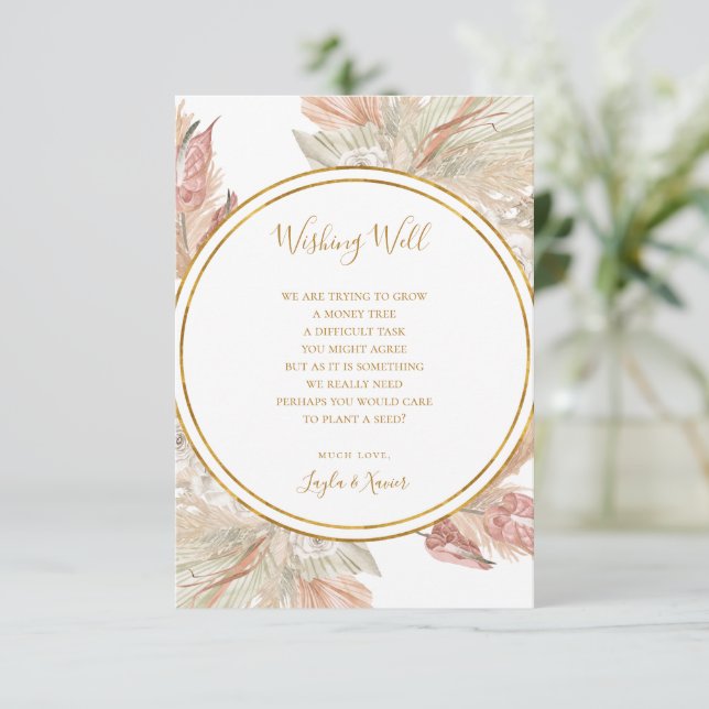 Tarjeta De Recepción Boho Tropical Botanical | Boda Deseando Bien (Anverso de pie)