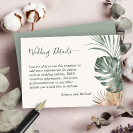 Tarjeta De Recepción Boho Tropical Monstera deja detalles Bodas
