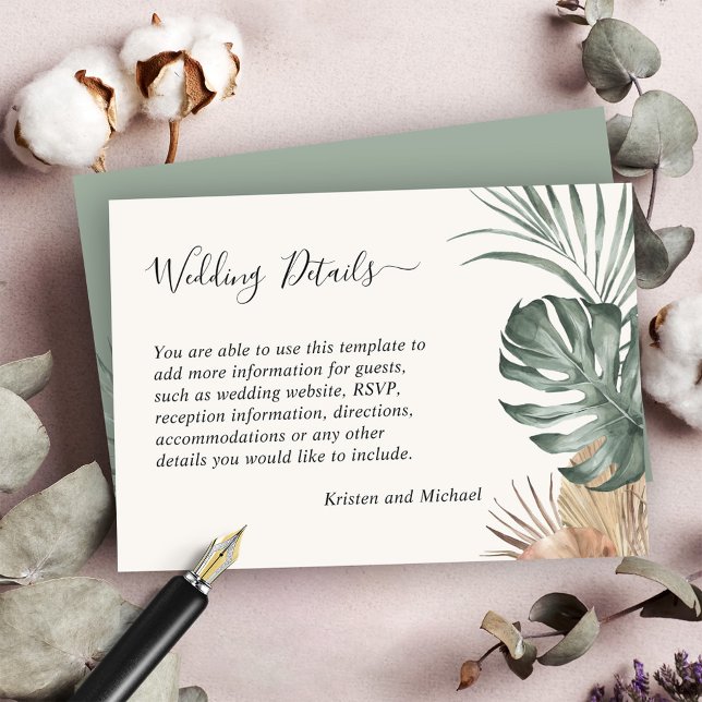Tarjeta De Recepción Boho Tropical Monstera deja detalles Bodas (Subido por el creador)