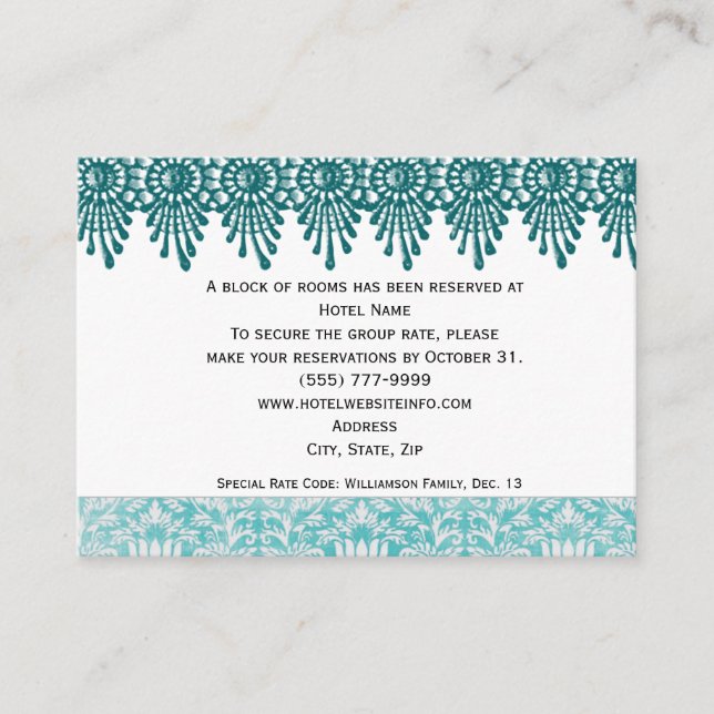 Tarjeta De Recepción Boho Verde azulado Hotel Alojamiento Insertar Tarj (Anverso)