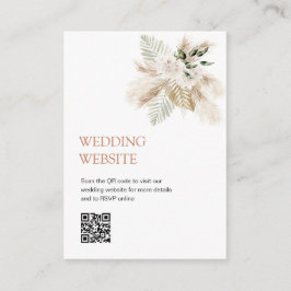 Tarjeta De Recepción Boho verde pampas césped boda de código QR sitio w