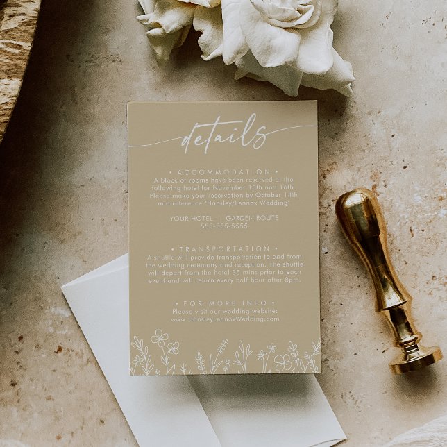 Tarjeta De Recepción Boho Warm Beige Wildflower Wedding Details  (Subido por el creador)
