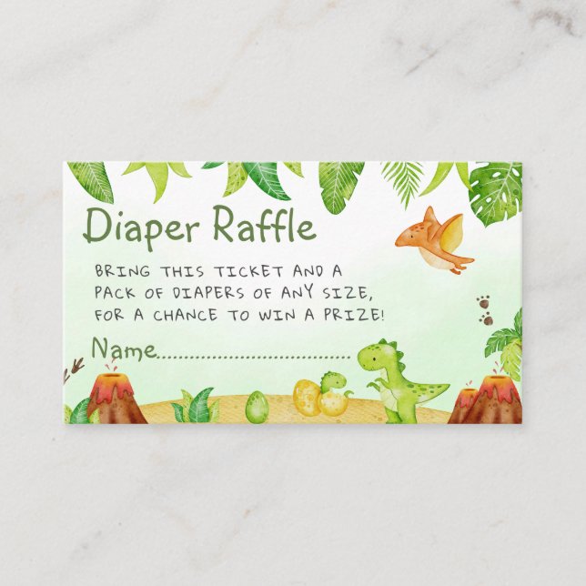 Tarjeta De Recepción Boho Watercolor Dinosaur Greenery diaper raffle (Anverso)