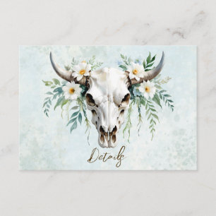 Tarjeta De Recepción Boho Watercolor Floral Cow Skull Boda QR código