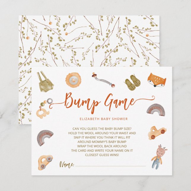 Tarjeta De Recepción Boho Waterolor Baby Shower Bump Game Enclosure Car (Anverso / Reverso)