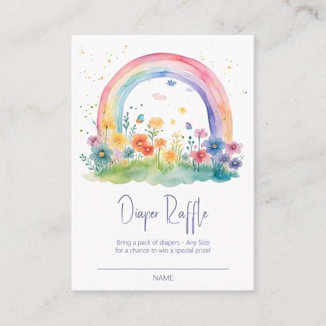 Tarjeta De Recepción Boho Wildflower Arcoiris Baby Shower Diaper Raffle (Anverso)